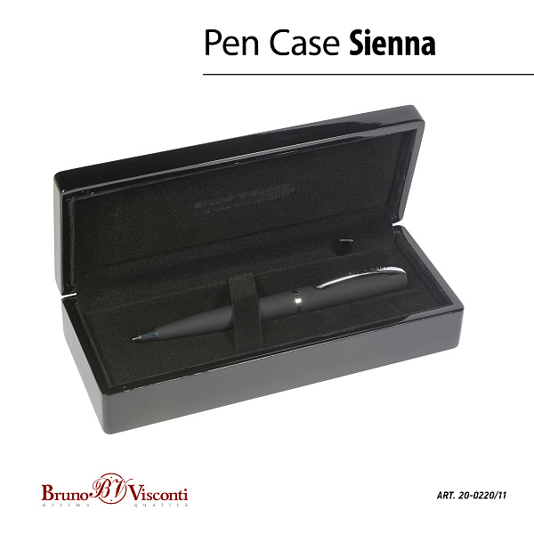 Ручка "SIENNA" шарик. в футляре ДЕРЕВЯННОМ лак. 1.0 ММ, СИНЯЯ (корпус черный, футляр черный) 