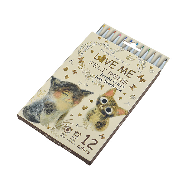 Фломастеры 12 цв. "LOVE ME. Милый котик" Bruno Visconti