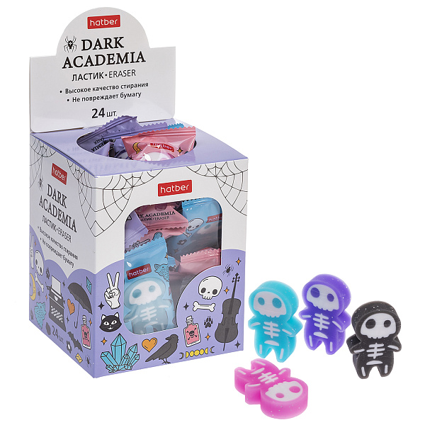 Ластик Hatber Dark Academia/Темная академия PVC  24шт в картонной Дисплей-витрине
