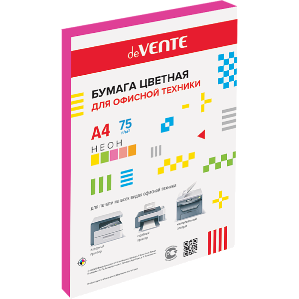 Бумага А4 75 гр 50 л. "deVENTE" неон малиновый, в пластиковом пакете