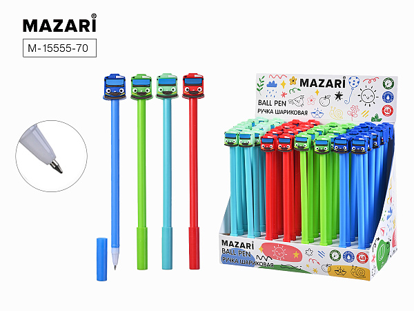 Ручка шариковая 0.7мм "Машинки", Синяя, пластик.цв.корпус, стержень 125мм, МИКС 4 вида