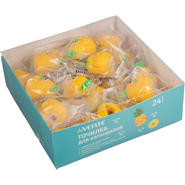 Точилка 1 отв. "deVENTE. Pineapple" 31x33x40 мм, пластиковая с покрытием Soft Touch, каждая в индивидуальном пакете с с индивидуальной маркировкой