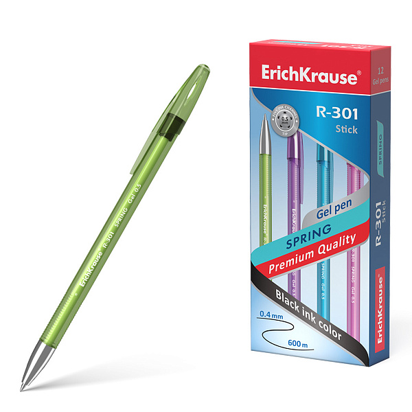 Ручка гелевая 0,5 мм ErichKrause® Spring Gel Stick ЧЕРНАЯ, 