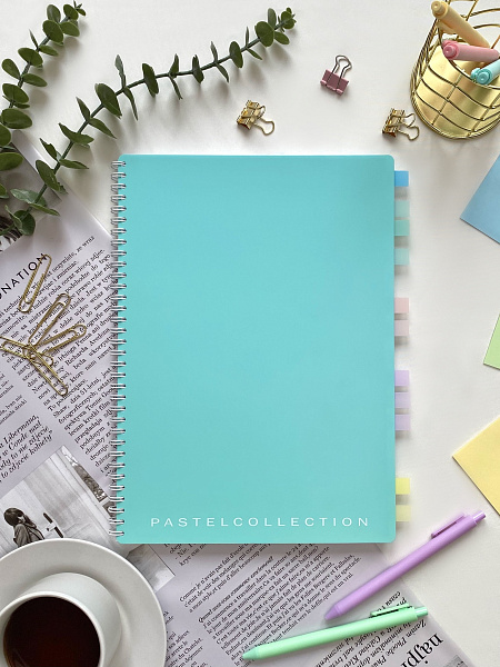 Тетрадь А4 96 л. на гребне Pastel Collection Mint/Blue, с обл. из двухстроннего двухцветного пластик