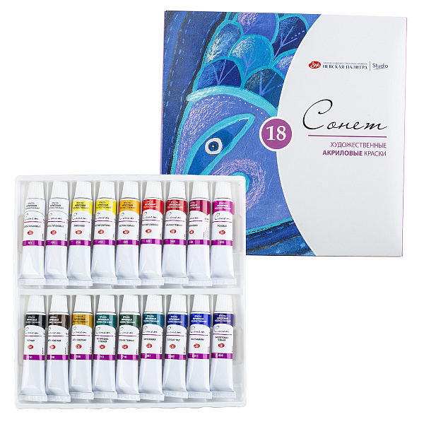 Акрил 18 цв. 10 мл. Сонет   картон