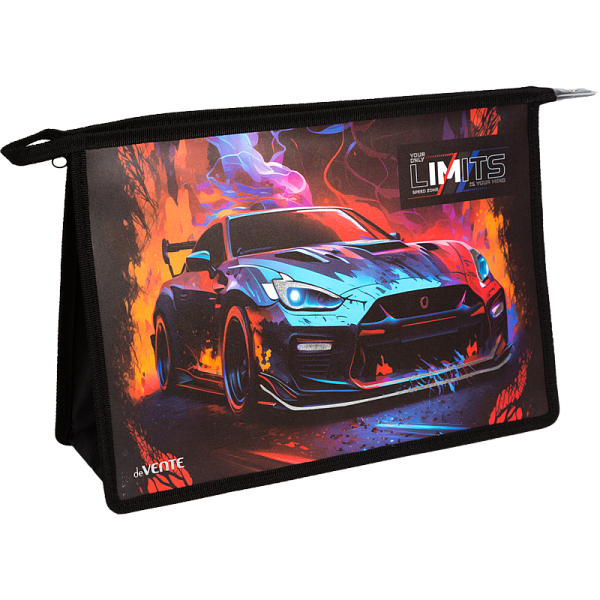 Папка для тетрадей А4 "deVENTE. Speed Zone" (330x230x100 мм) с расширением 10 см, на молнии сверху, 400 мкм, непрозрачная с рисунком, фактура песок, c тиснением серебристой фольгой, индивидуальная упаковка