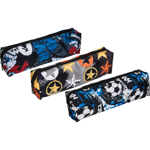 Пенал "Attomex. Football" 20x7x3,5 см, прямоугольный для 50 предметов, на молнии, текстильный с рисунком, ассорти 3 дизайна