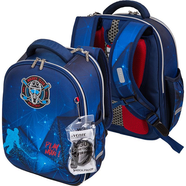 Рюкзак школьный "deVENTE. Junior. Hockey"жесткий 35x27x13 см (14 л) вес 800 г, 1 отд. на молнии , светоотражающие элементы, в комплекте с брелоком