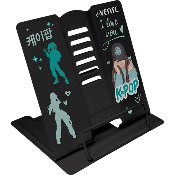 Подставка для учебников и книг "deVENTE. K-Pop Heartbeat" 15,4x15,2 см, металлическая окрашенная, вес 235 г, с противоскользящими ножками, с полноцветным рисунком, в пластиковом пакете с европодвесом