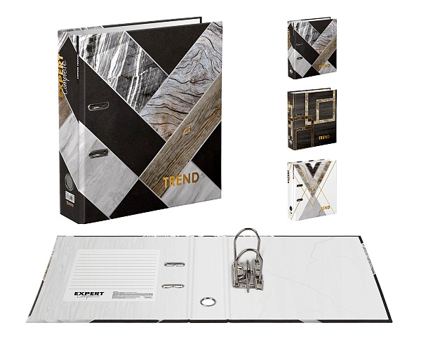 Папка-регистратор 75 мм ламинир. "Expert Complete" "Wood&Stone" Trend A4 арочный механ. глянцевый гранит