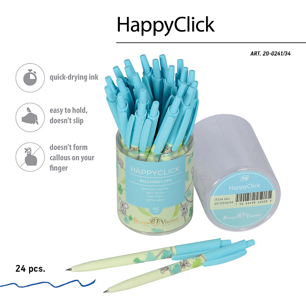 Ручка шариковая 0,5 мм "HappyClick. Sweet Animals. Коалы-очаровашки, СИНЯЯ