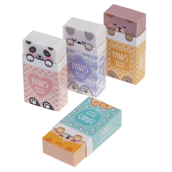 Ластик Hatber Paws/Лапки PVC  24шт в картонной Дисплей-витрине