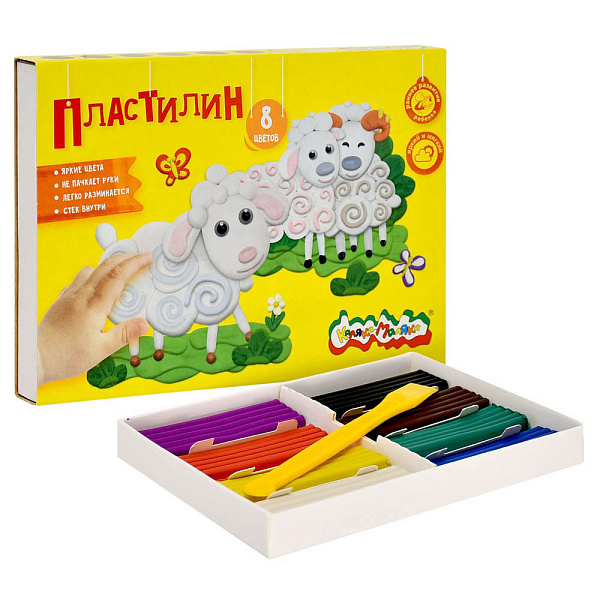 Пластилин 8 цв. 120 гр. "Каляка-Маляка" со стеком