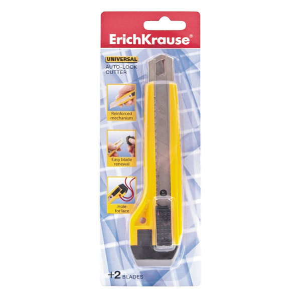 Нож канцелярский 18 мм ErichKrause Universal auto-lock блистер желтый