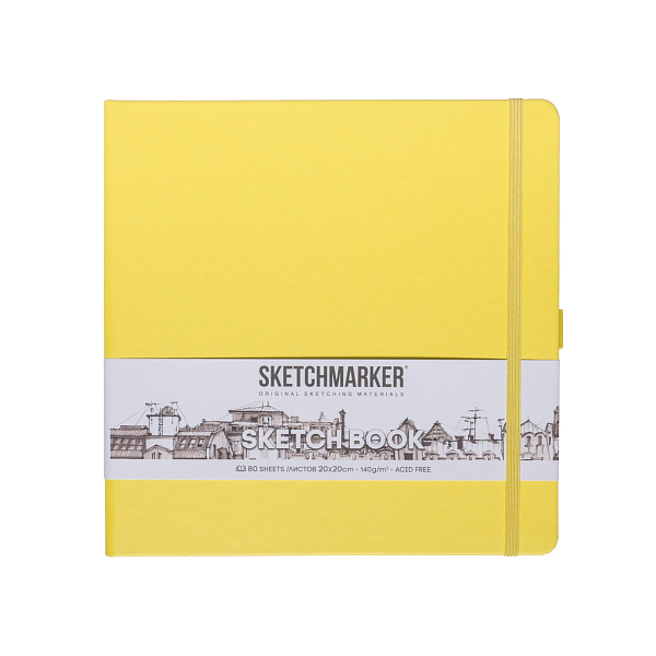 Блокнот для зарисовок Sketchmarker 140г/кв.м 20*20cм 80л твердая обложка Лимонный