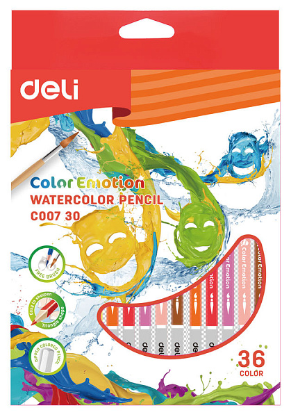 Карандаши 36 цв. акварельные Deli Color Emotion липа коробка/европод.