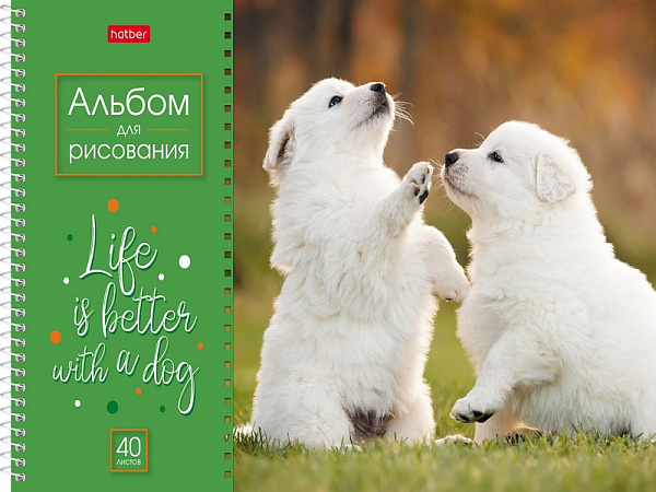 Альбом для рисования 40 листов на гребне "Doggie-Щенки" перфорация на отрыв 4 диз.в блоке