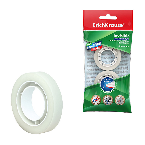 Набор из 2 клейких лент ErichKrause Invisible, прозрачная с матовой поверхностью, 12ммх20м (в пакете)