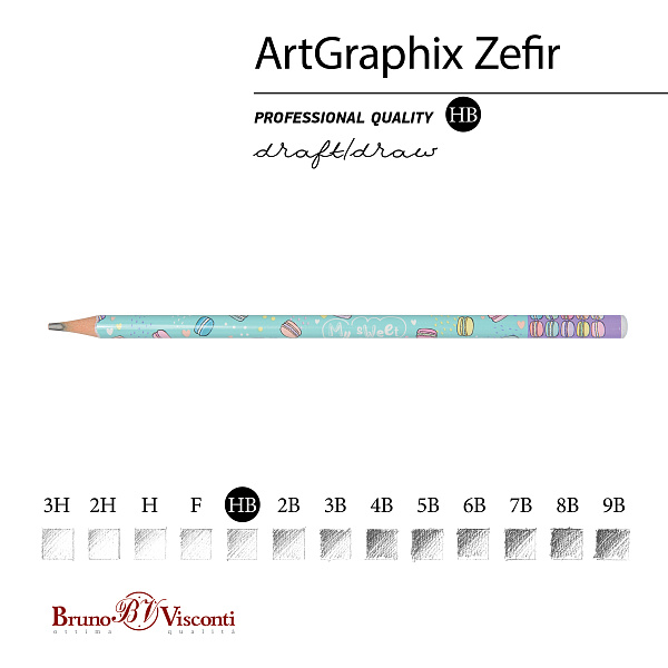 Карандаш ч/г HB "ArtGraphix. Zefir. My Sweet. Mакаруны" (пластиковый корпус)