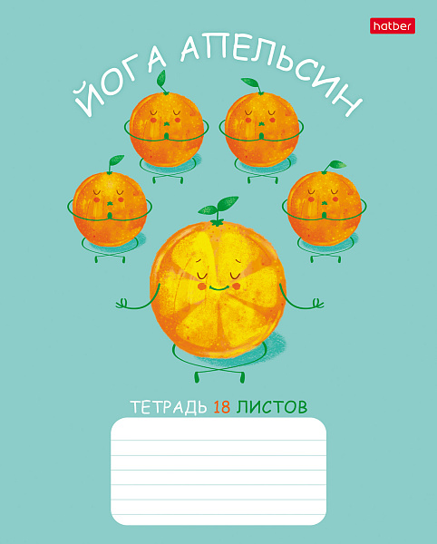 Тетрадь 18 листов в клетку "Апельсиновая йога" 65г/кв.м, микс 5 диз.в блоке скругленные углы