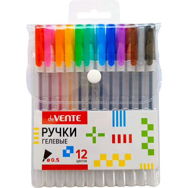 Набор ручек гелевых 12 цветов, d=0,5 мм, "Hit", прозрачно-матовый корпус, сменный стержень, в пластиковом блистере