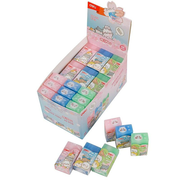 Ластик Deli MiYou прямоугольный 40x22x12мм ассорти индивидуальная картонная упаковка