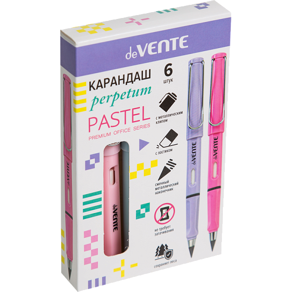 Карандаш подарочный "deVENTE. Perpetum. Pastel" с наконечником из специального металлического сплава, с ластиком внутри корпуса, цвета корпуса ассорти 3 цвета