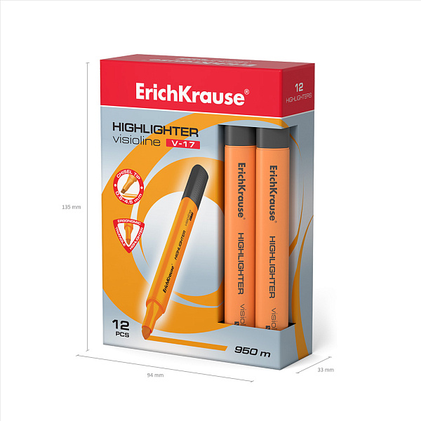Маркер-текстовыделитель ErichKrause Visioline V-17 Neon, оранжевый (в коробке по 12 шт.)