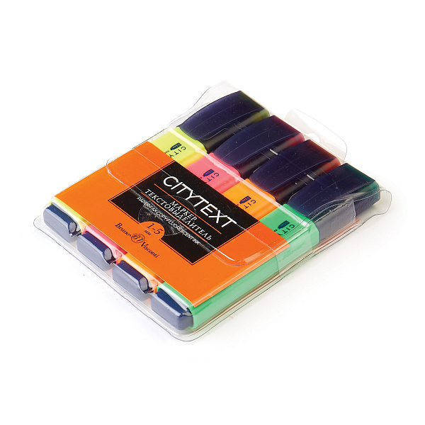 Набор маркеров текст. 4 шт. "CityText" желтый, зеленый, оранжевый, розовый