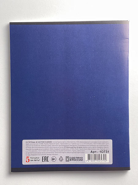 Тетрадь 48 листов, линейка, обложка мелованный картон, блок офсет, синяя