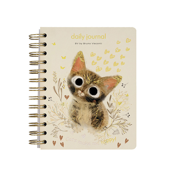 Ежедневник недат А6 136 л. НА ЗОЛОТОМ ГРЕБНЕ «CUTE DIARY» BV, "МИЛЫЙ КОТИК"