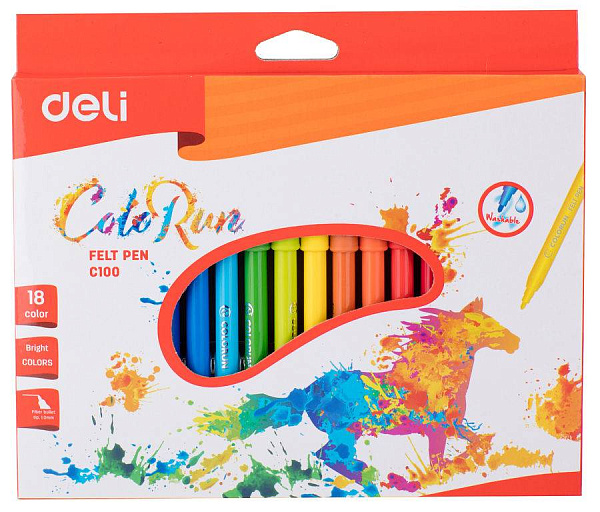 Фломастеры 18 цв. Deli ColoRun Вентилируемый колп., коробка с европодвесом