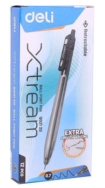 Ручка шариковая автомат. 0,7 мм Deli X-tream, ЧЕРНАЯ, линия 0.4м 