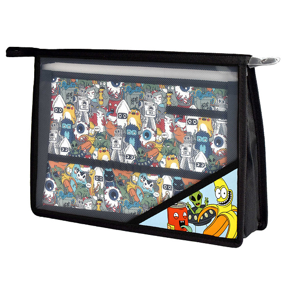 Папка для труда А4 Феникс+ "МОНСТРИКИ" (полипропилен, 33x23 см, 1 отд., молния, внутренний разделитель с эластичными держателями для канцелярских при