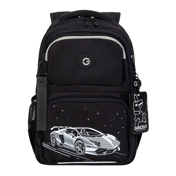 Рюкзак школьный с обвесом и картхолдером на держателе (/2 черный - серый)