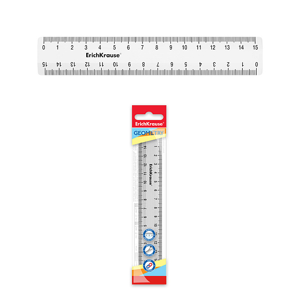 Линейка 15 см ErichKrause Clear, пластиков., прозрачный, в флоупаке