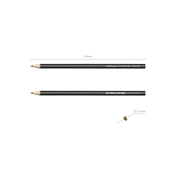 Карандаш ч/г ErichKrause Jet Black 100 HB шестигранный (в тубусе по 42шт.)