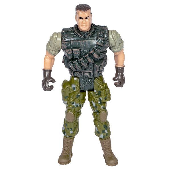 Набор "Армия" солдатик с оружием, " НАСТОЯЩИЙ БОЕЦ"  Bondibon, CRD 21,5x13x3 см, спецназовец, форма камуфляж зелёного цвета.