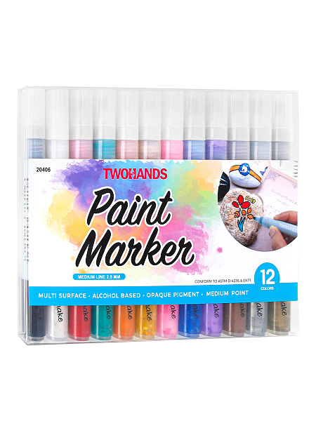Набор маркер-краска художественный на спиртовой основе TWOHANDS Paint marker 2-3мм,12 цв в пласт.фут