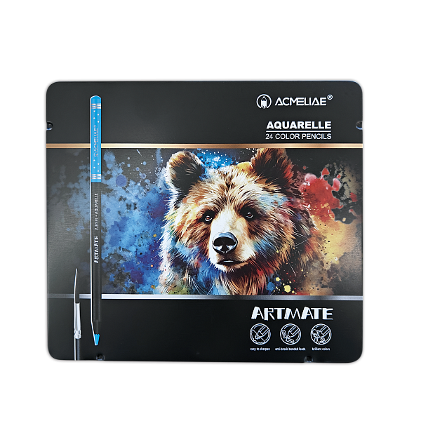 Карандаши 24 цв. акварельные ACMELIAE Blackwood +кисточка, металл футляр