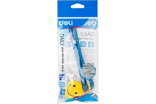 Ручка шариковая автомат. 0,7 мм на подставке Deli, СИНЯЯ резин. манж