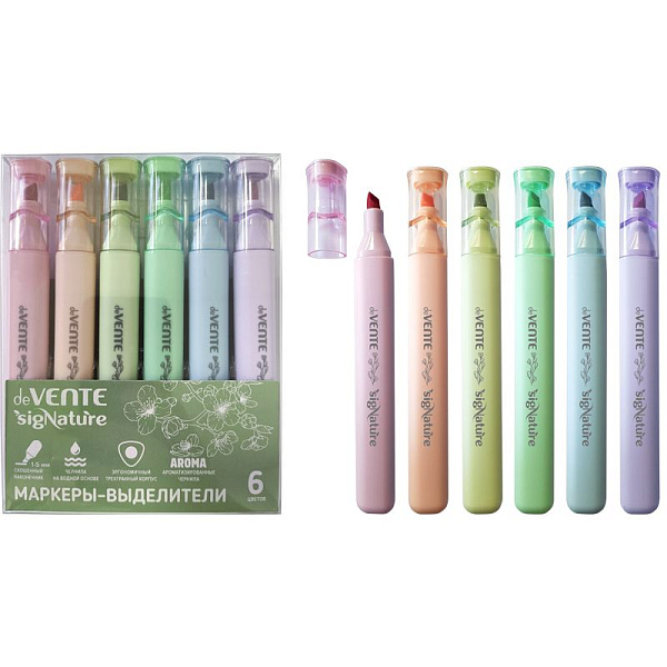 Набор маркеров текст. 6 шт. "deVENTE. Triolino. sigNATURE" ароматизированные, (гол., сир., роз., персик., зел., оливк.) трёхгранный корпус, наконечник SOFT TIP, скошенный, ширина линии 1-5 мм, в пластиковой коробке