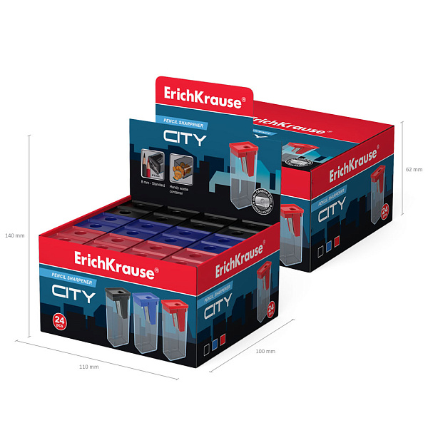 Точилка 1 отв. ErichKrause CITY пластик. Ассорти