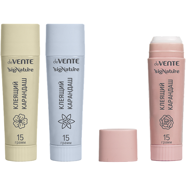 Клей-карандаш  15 г "deVENTE. sigNATURE" PVP основа, высокой вязкости, в картонном дисплее с пластиковым поддоном, ассорти 3 цвета корпуса