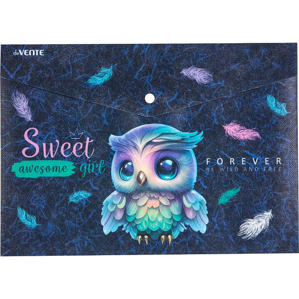Папка-конверт на кн. А4 "deVENTE. Happy Owl" 180 мкм, матовая полупрозр.с рисунком, с искрящейся фак