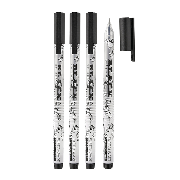 Набор ручек гелевых Sketch&Art "Uni Write.BLACK", 0.38 мм, 0.5 мм, 0.8 мм, 1.0 мм