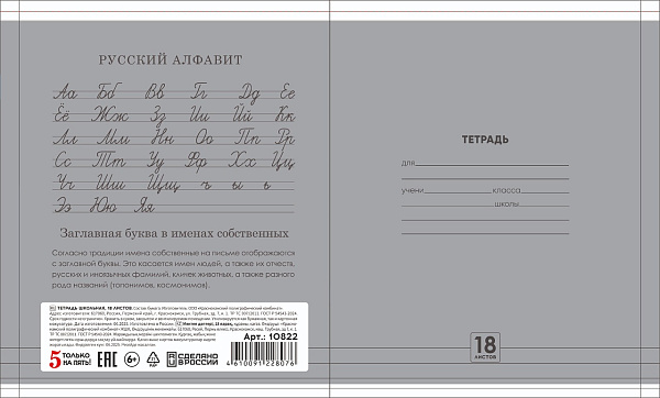 Тетрадь 18 листов в линию "СЕРАЯ" обложка из мелованной бумаги(115 г/м²) блок №2(серые листы)50 г/м²,65%