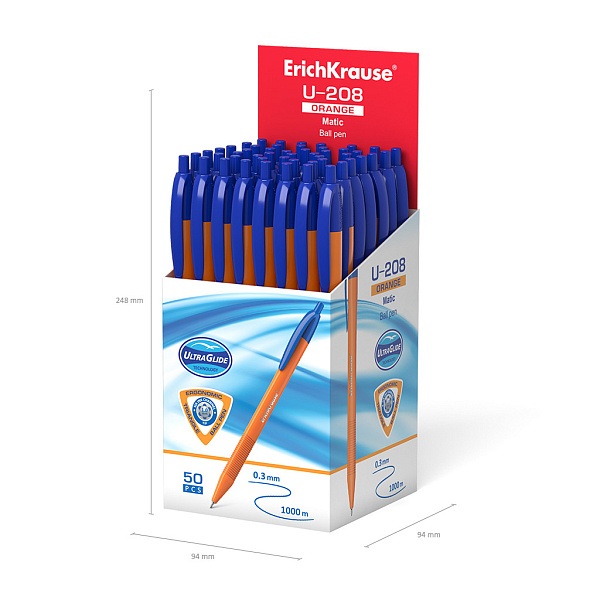 Ручка шариковая автомат. ErichKrause U-208 Orange Matic 0,7, Ultra Glide Technology, синяя