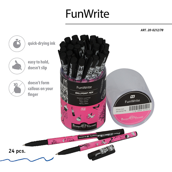 Ручка шариковая 0,5 мм "FunWrite. Романтическое путешествие. Париж" СИНЯЯ