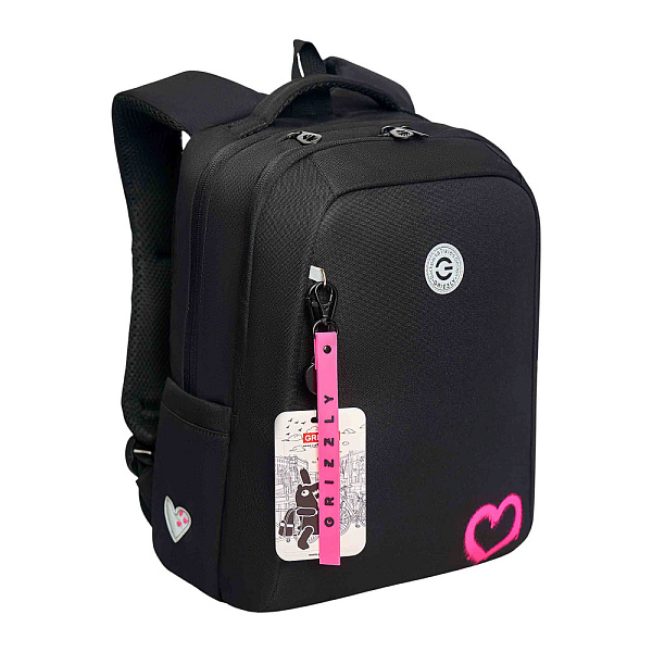 Рюкзак школьный с картхолдером на держателе (/2 черный - розовый)